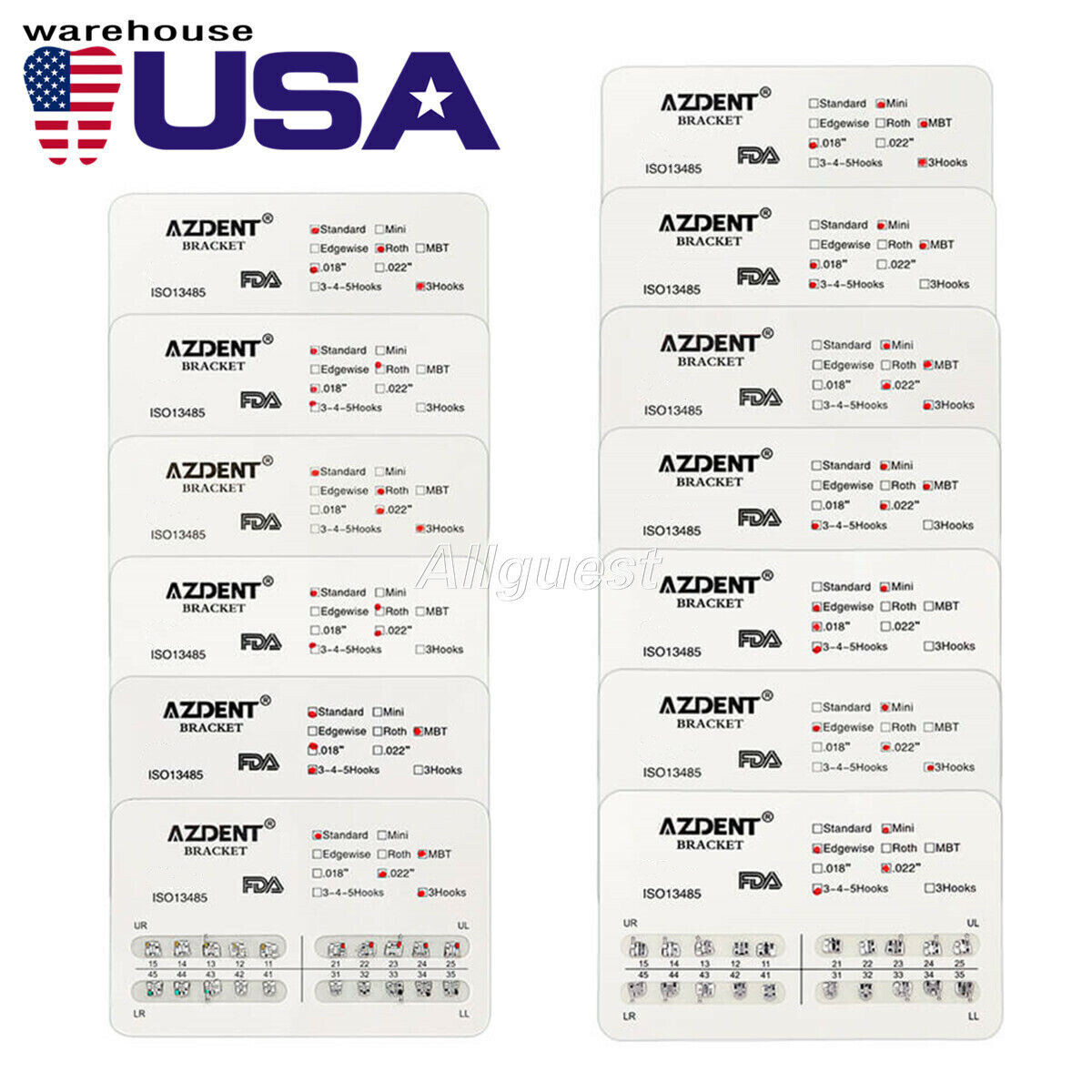 10 Packs Dental Orthodontic Brackets Mini/Standard MBT/Roth 022/018 Hooks 3-4-5