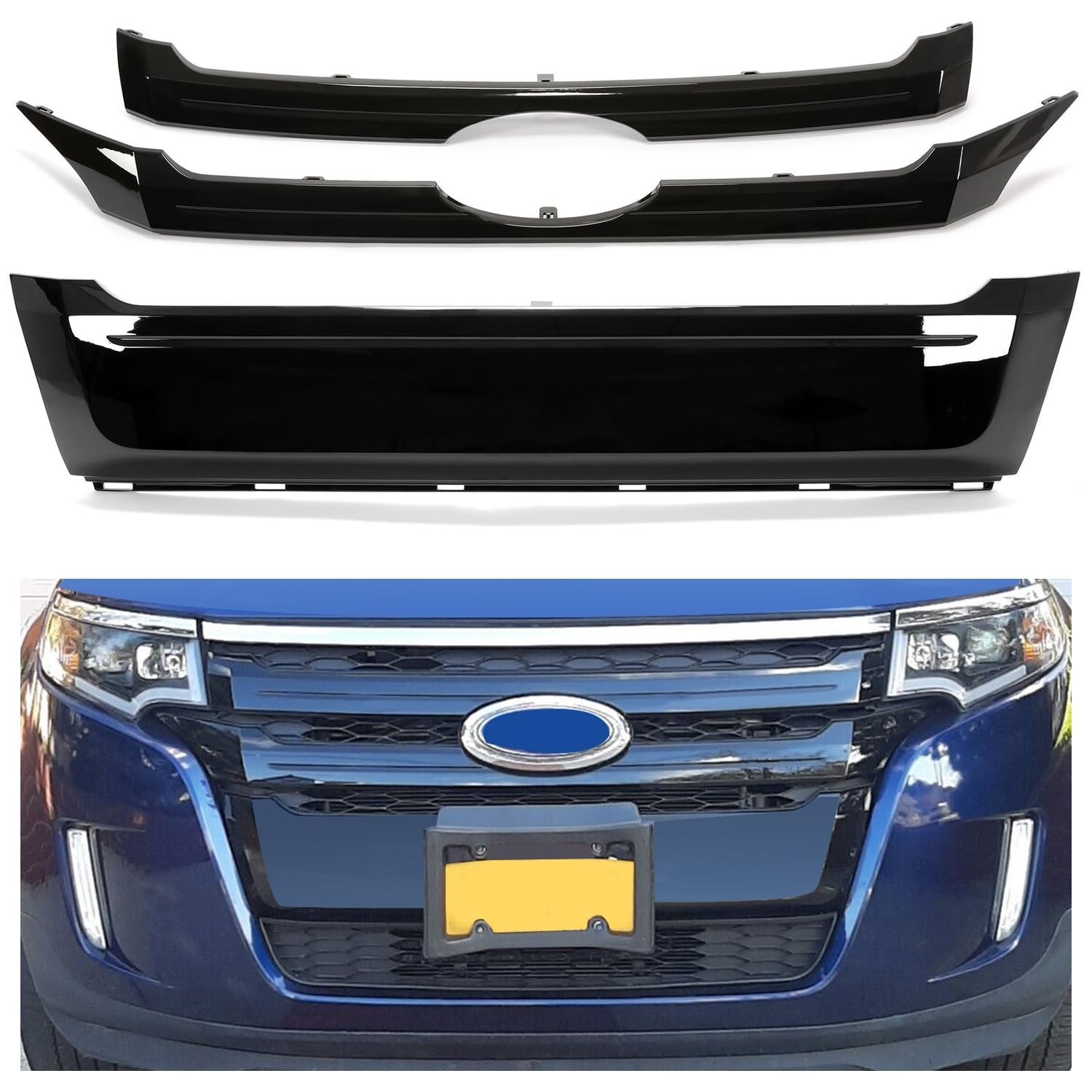 Kojem Front Black Grille Trim Cover Compatible with 2011-2014 Ford Edge Repla…