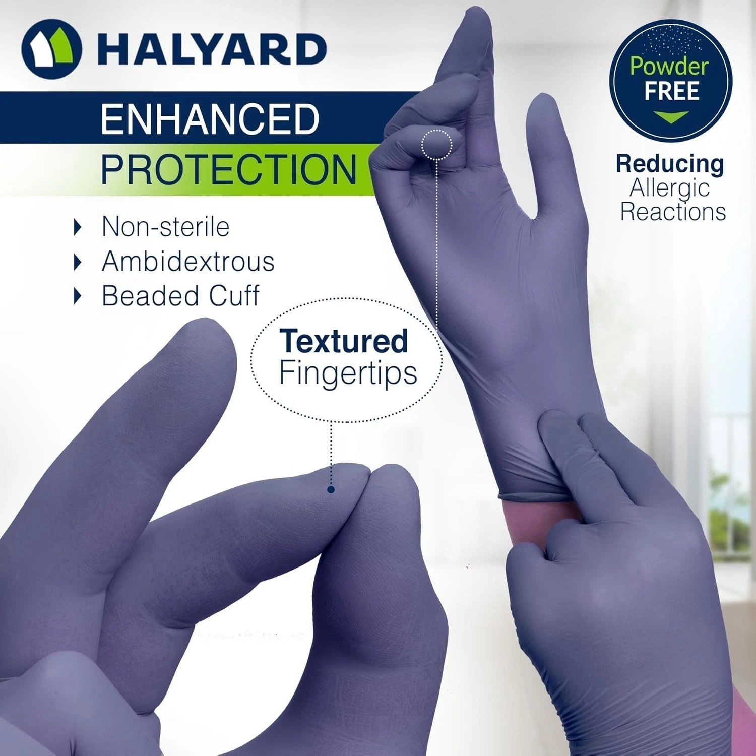 10 Boxes – Halyard SkyBreeze Powder Free Nitrile Exam Gloves Sizes: S, M, L, XL