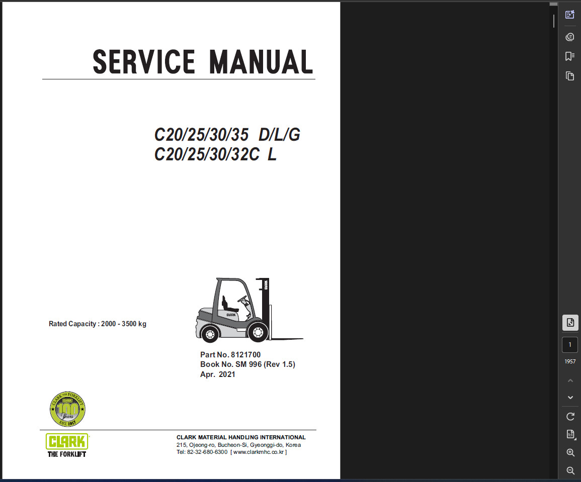 CLARK C25L FORKLIFT OPERATORS SERVICE REPAIR SHOP MANUAL PDF ON USB