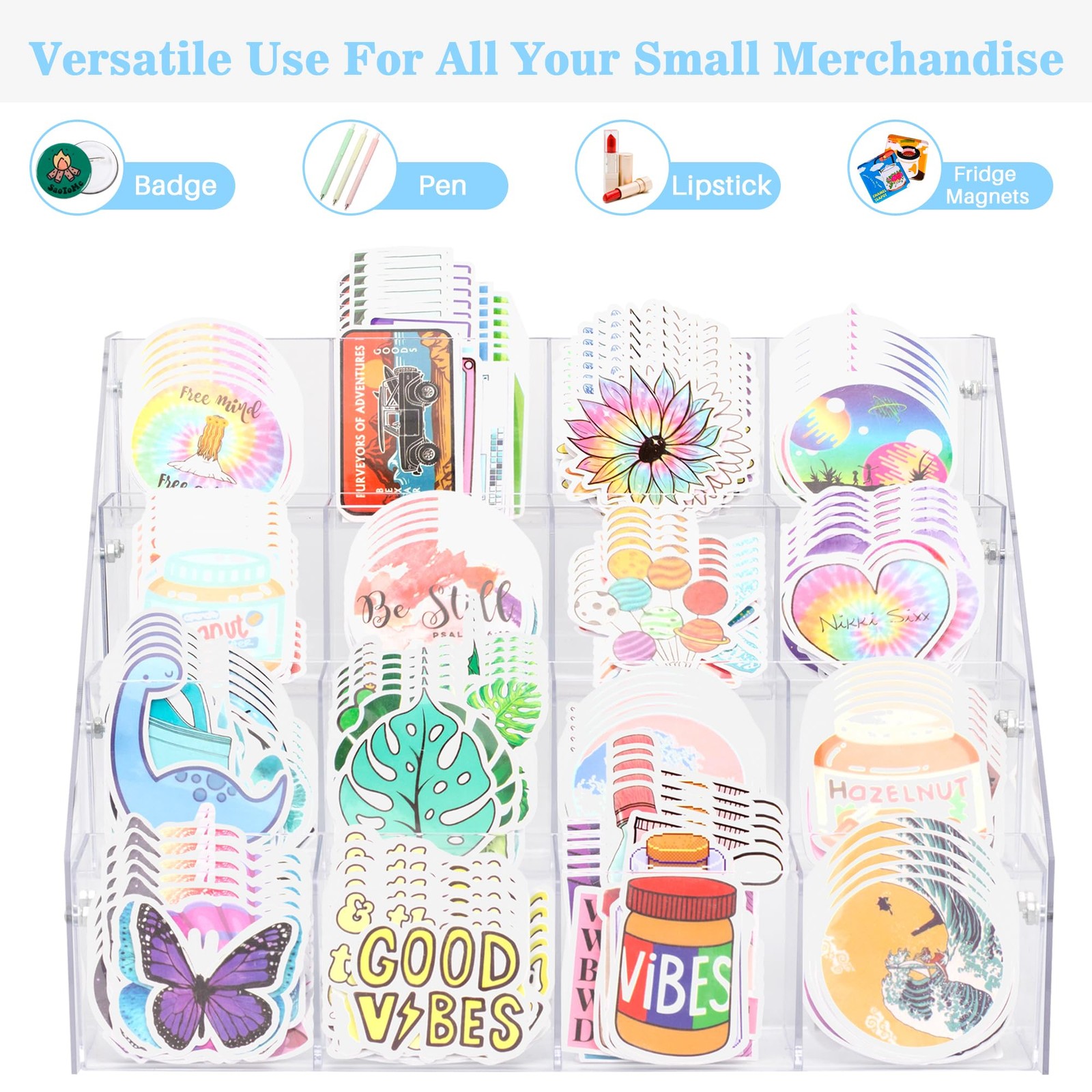 Sticker Display Stand for Vendors – 4 Tier 16 Pockets Acrylic Sticker Holder Dis