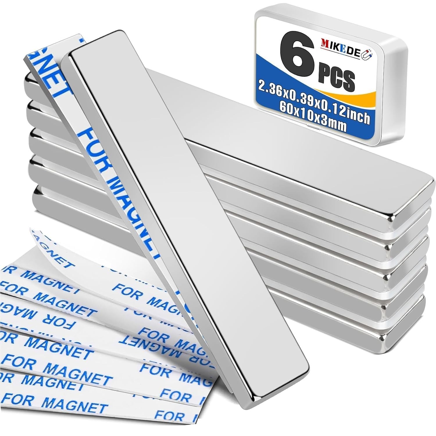 Strong Magnet Strips Heavy Duty – Rare Earth Magnets with Adhesive – Pack of 6