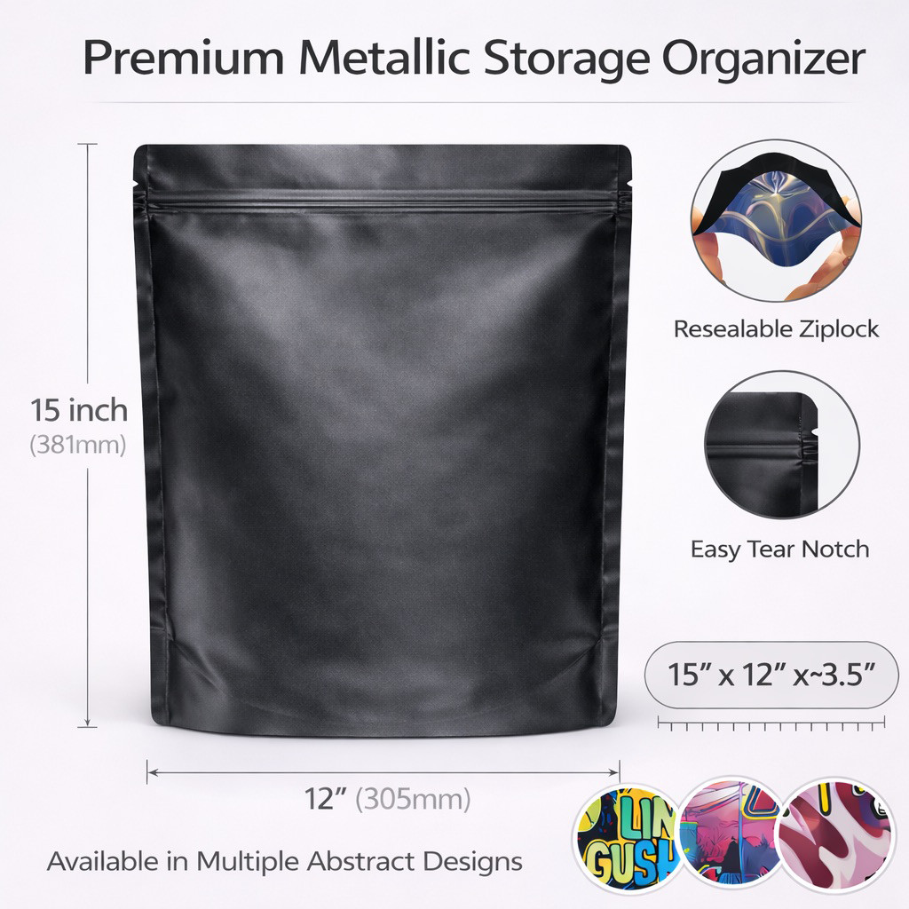 12 Pack 1lb Mylar Bags Assorted Designs 1 pound Smell Proof Resealable Zip bag