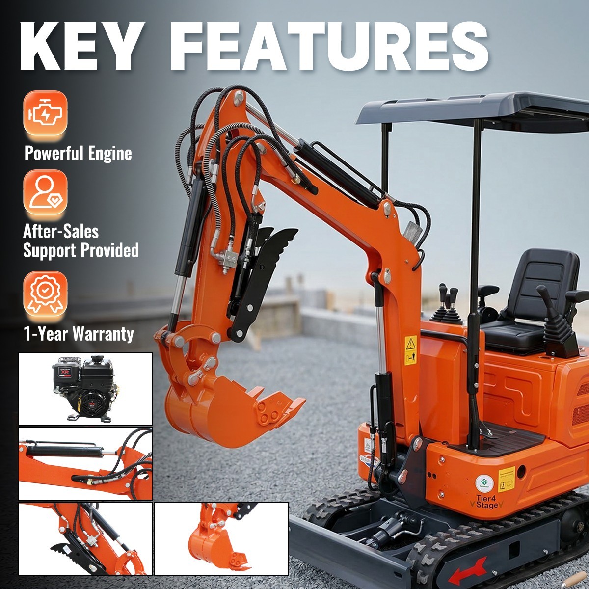 1 Ton Mini Excavator + Mini Skid Steer Loader 13.5HP B&S Gas EPA Free Shipping