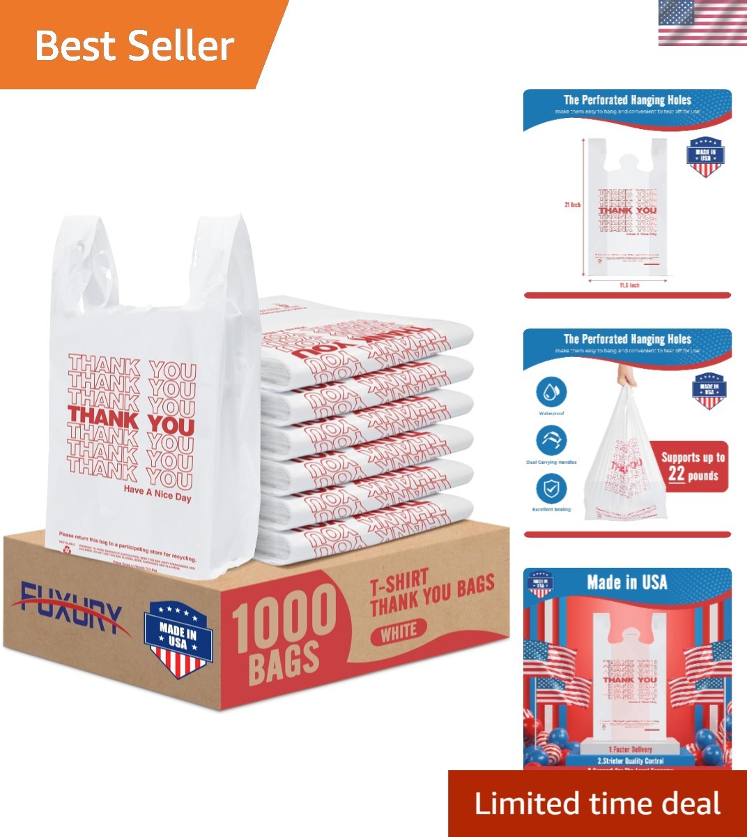 Thank You Plastic Bags – Bulk, High-Quality, Durable, White, 1000 Count