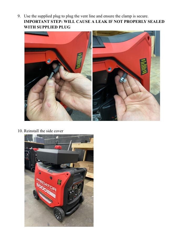 Predator Generator gas tank extended run time kit auxiliary fuel tank 5000