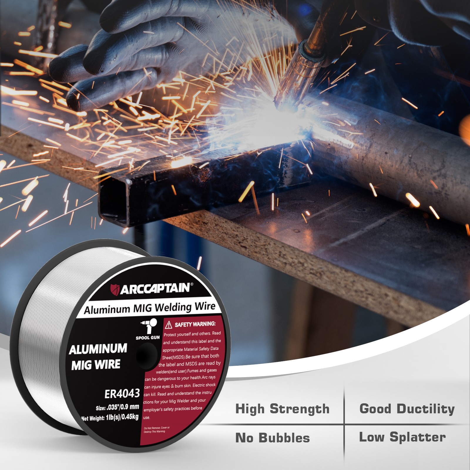 ARCCAPTAIN Silicon Aluminum Mig Welding Wire ER4043 .035″ 1 Pound Spool Roll New