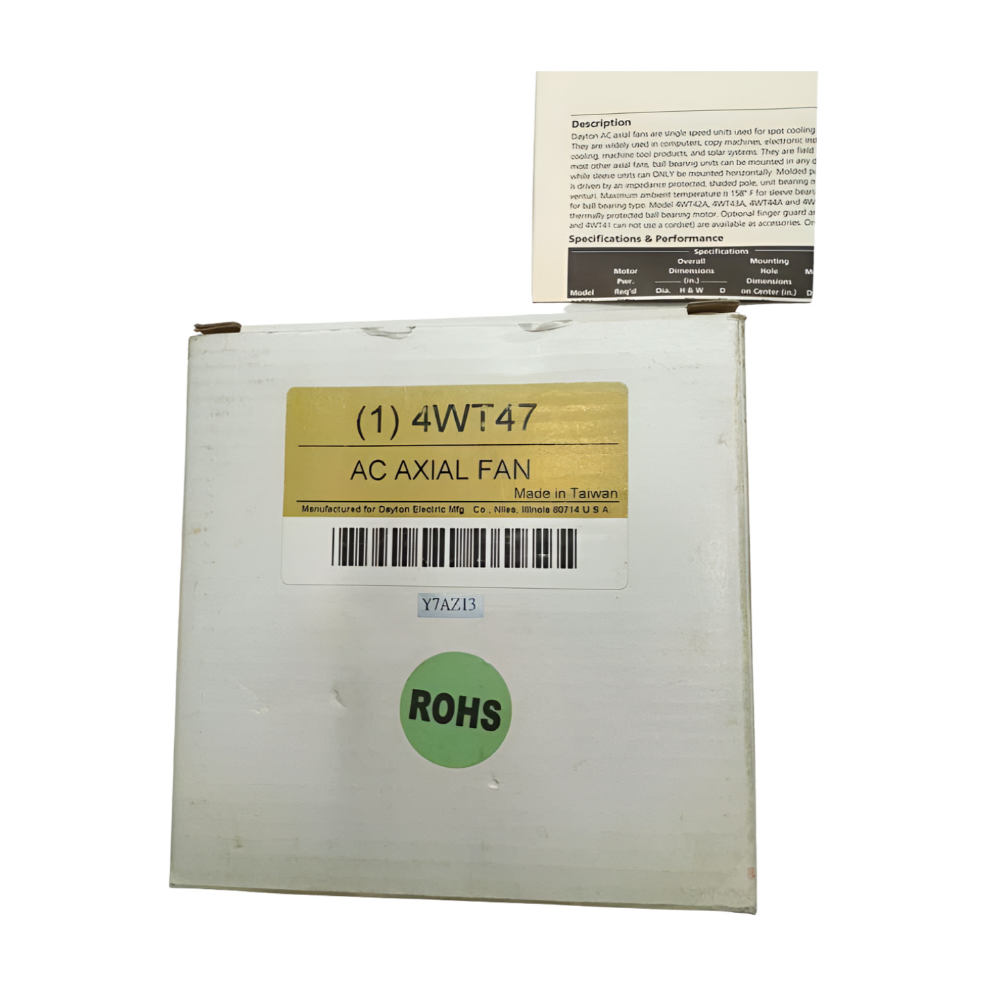 Dayton 4WT47 AC AXIAL Fan 105 CFM, 115V, 60Hz, 0.18A, 18W, 2900RPM
