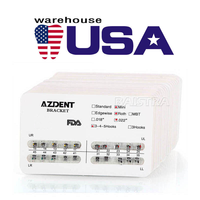 US Dental Orthodontic Bracket Brace Mini /Standard Roth/MBT.022/.018 Hook AZDENT