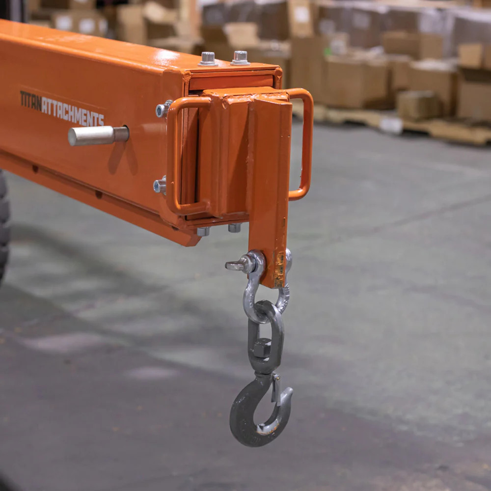 Titan Attachments Fork Mounted Adjustable Hoist Jib Boom Crane, Manual Telescope