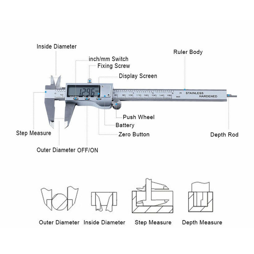150mm LCD Digital Caliper Vernier Micrometer Electronic Ruler Gauge Measure Tool