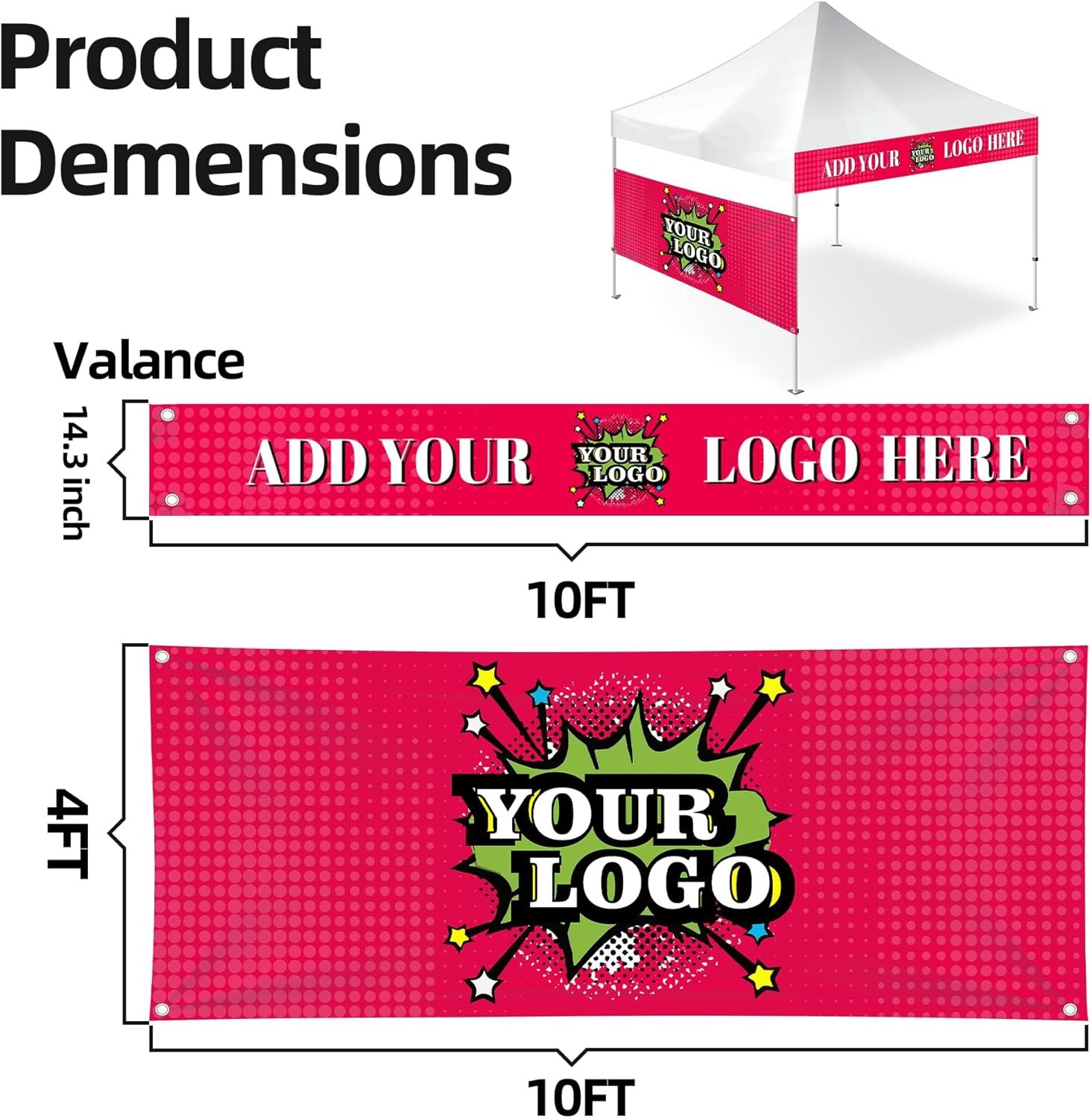 Custom Tent Banner and Valance with Logo Customize fit for Canopy Tent 10x10ft