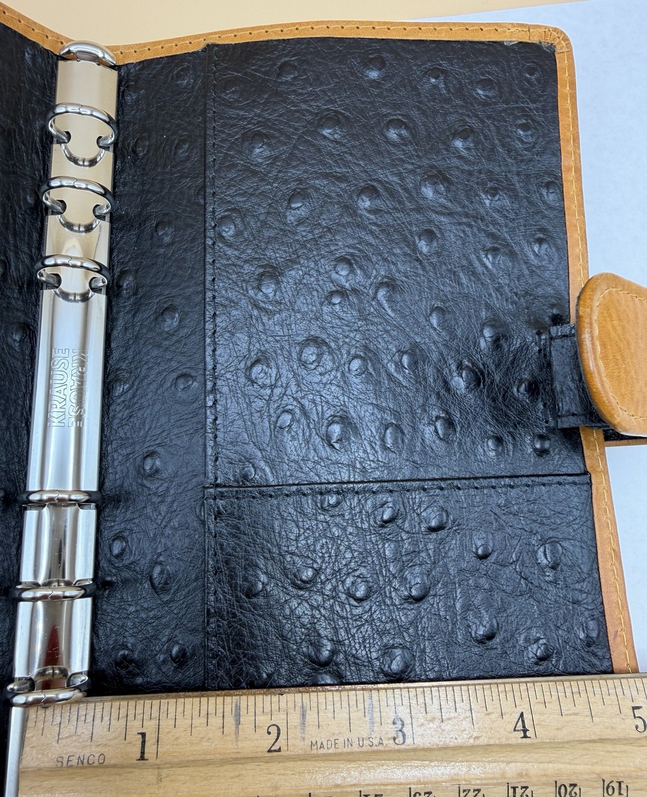 VDS Vander Spek Leather Planner Organizer 6 Rings Cognac Ostrich Interior