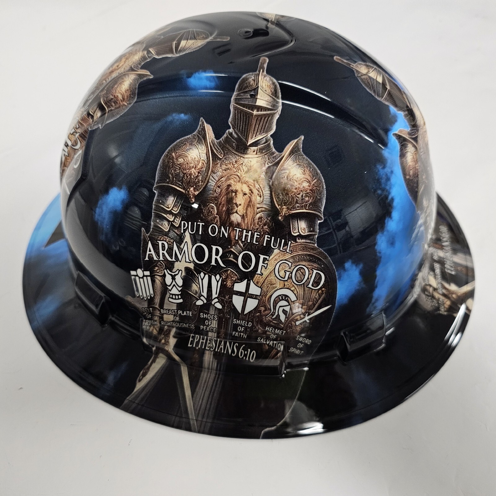 full brim hard hat custom hydro dipped IN THE FULL ARMOR OF GOD , RELIGOUS NEW
