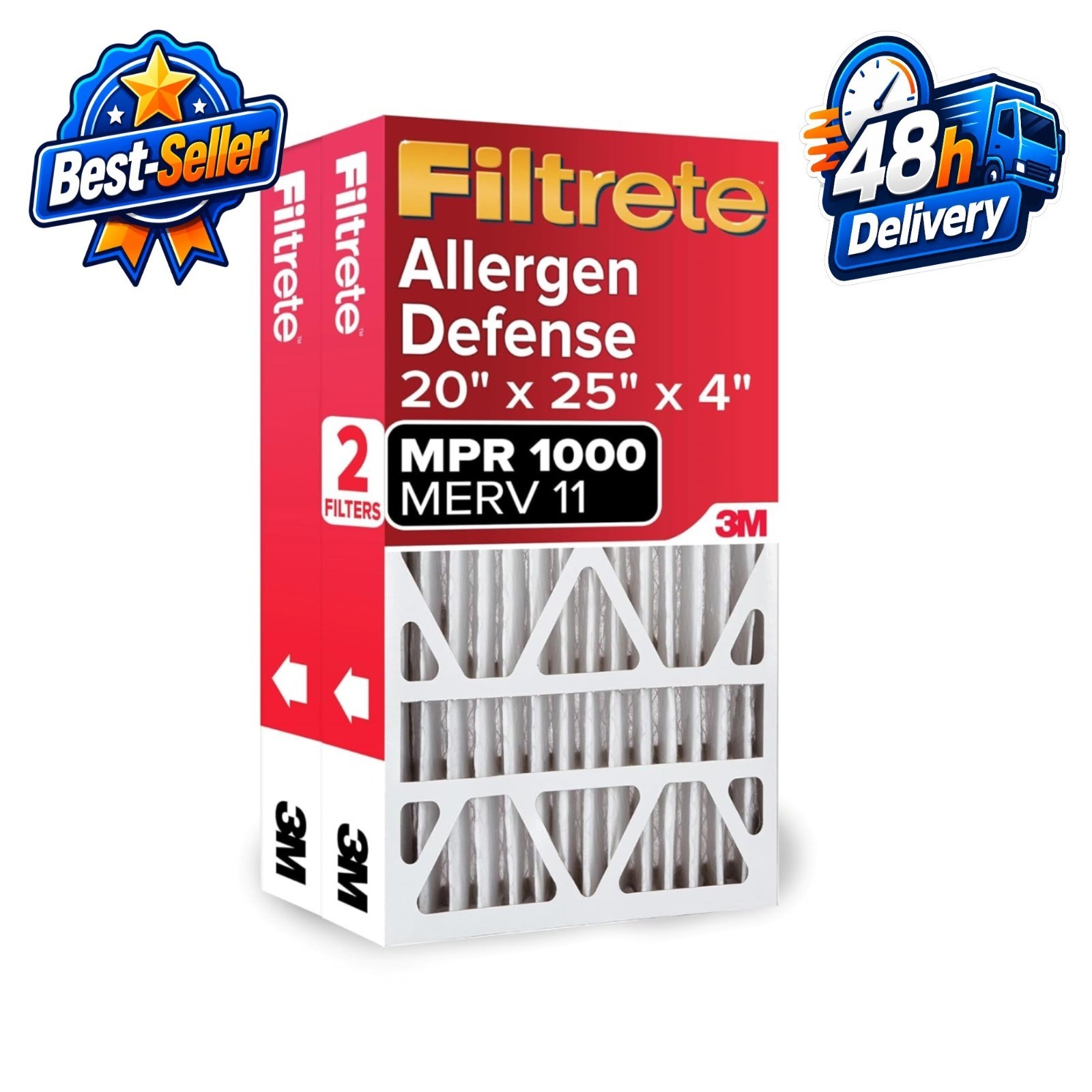 Filtrete 20x25x4 Air Filter MERV 11, 2-Pack, HVAC Compatible