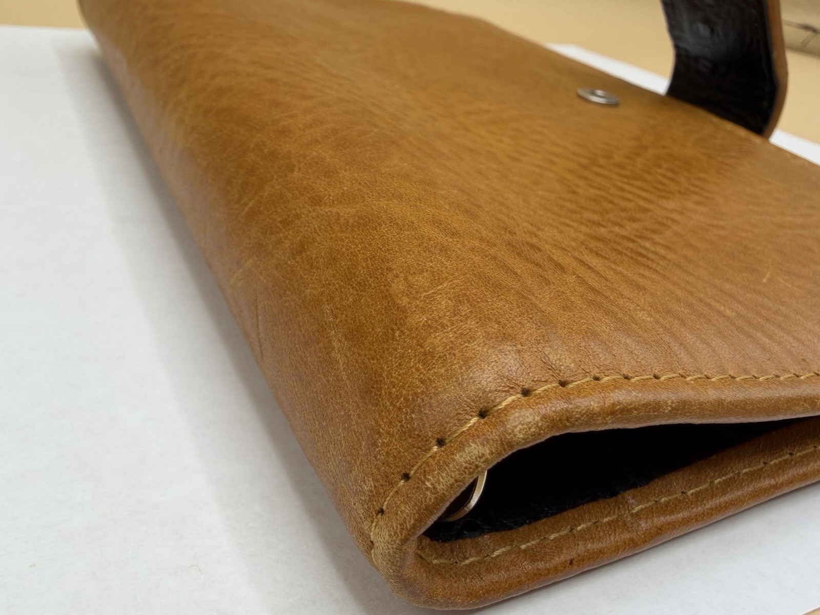 VDS Vander Spek Leather Planner Organizer 6 Rings Cognac Ostrich Interior