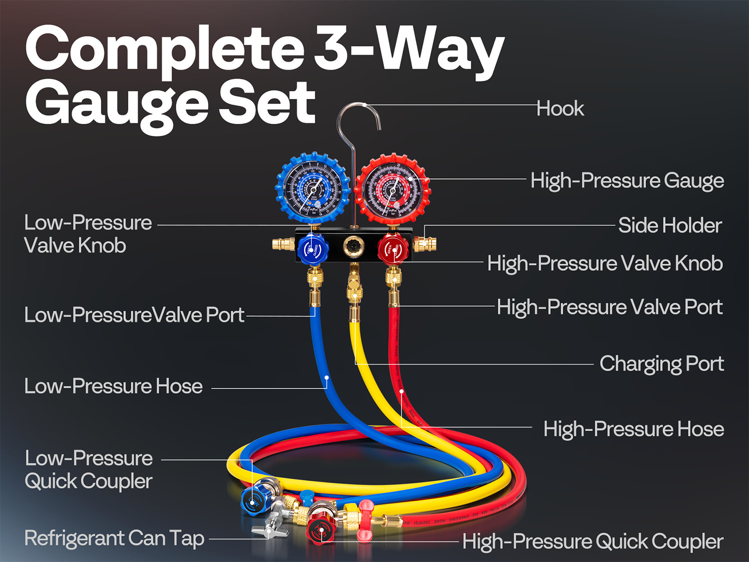 AC Manifold Gauge Set 3 Way For R1234yf R404a R134a Refrigeration Charging