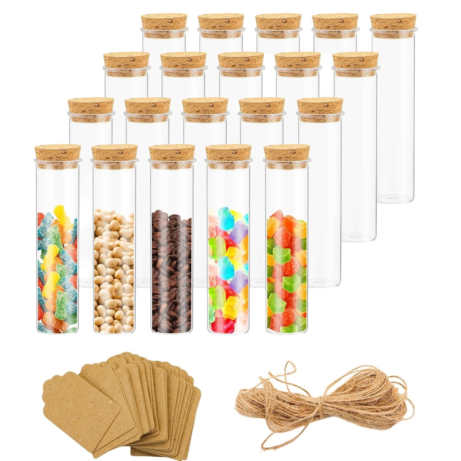 50 Pcs 20ml Test Tubes with Cork Stoppers | Clear Plastic Storage Tubes