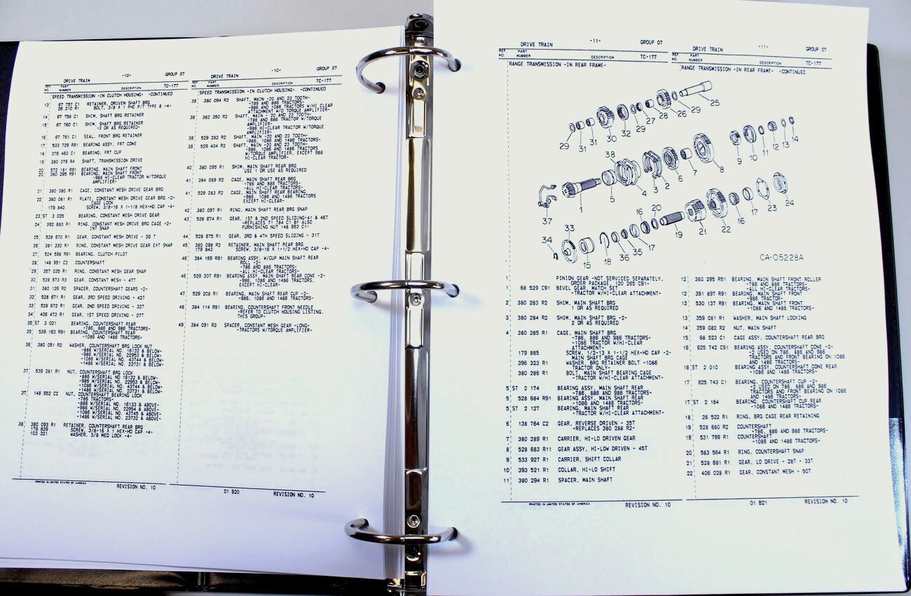 International 986 1086 1486 Tractor Service Parts Operators Manual Repair Set