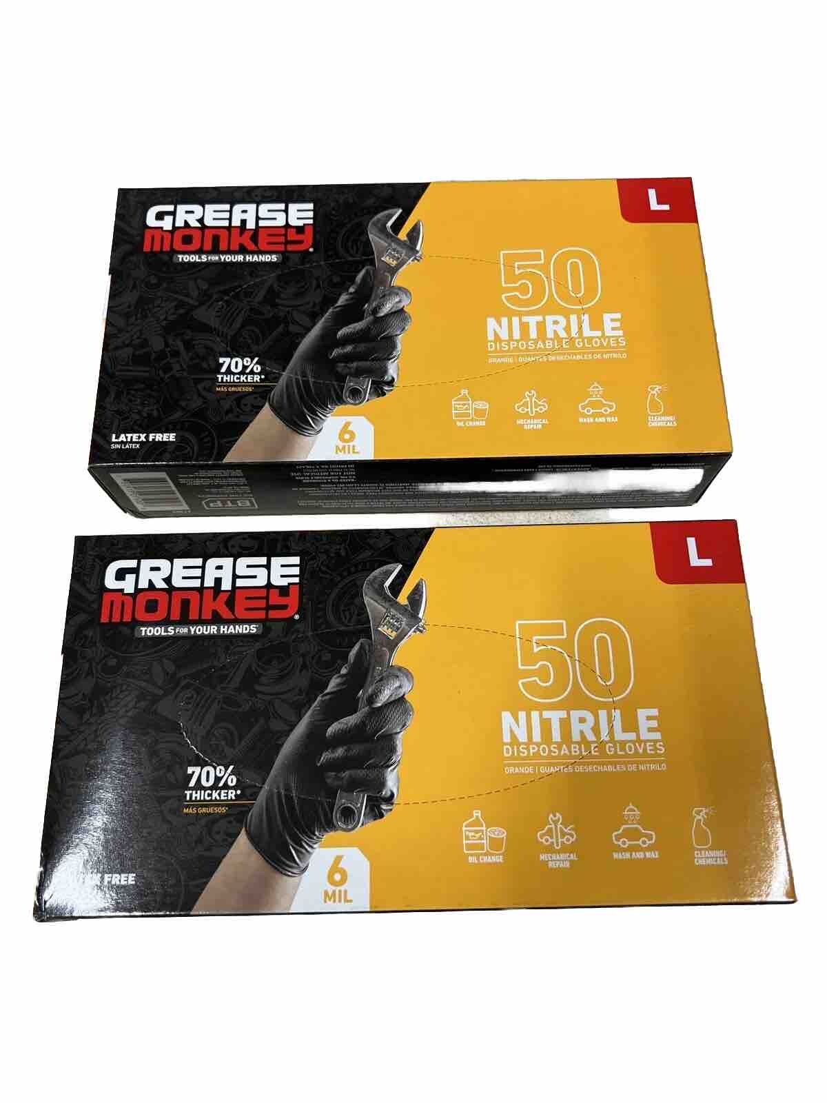 Grease Monkey Gorilla Grip Nitrile Gloves, Size Large 2 BOXES OF 50 (100 GLOVES)