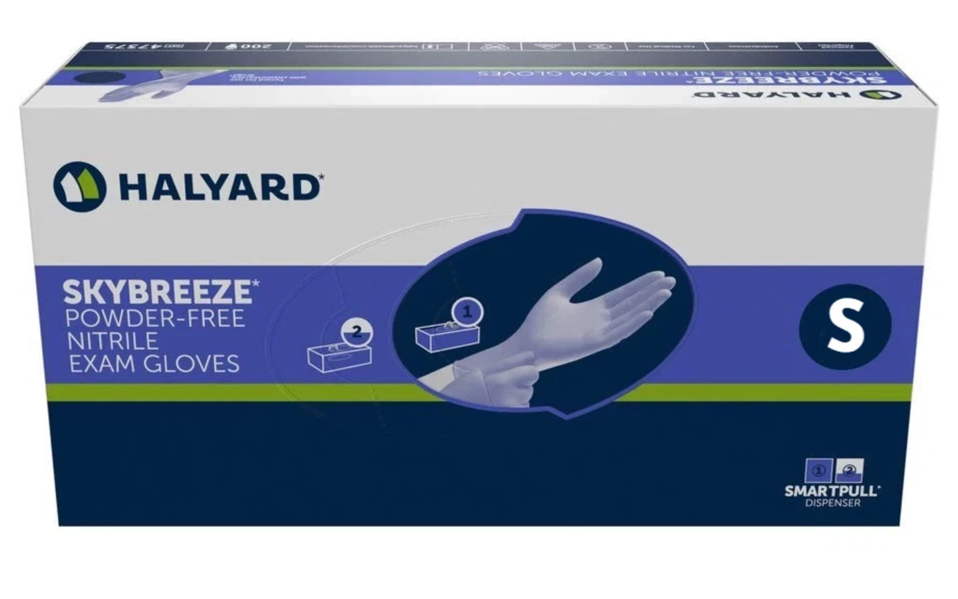 10 Boxes – Halyard SkyBreeze Powder Free Nitrile Exam Gloves Sizes: S, M, L, XL