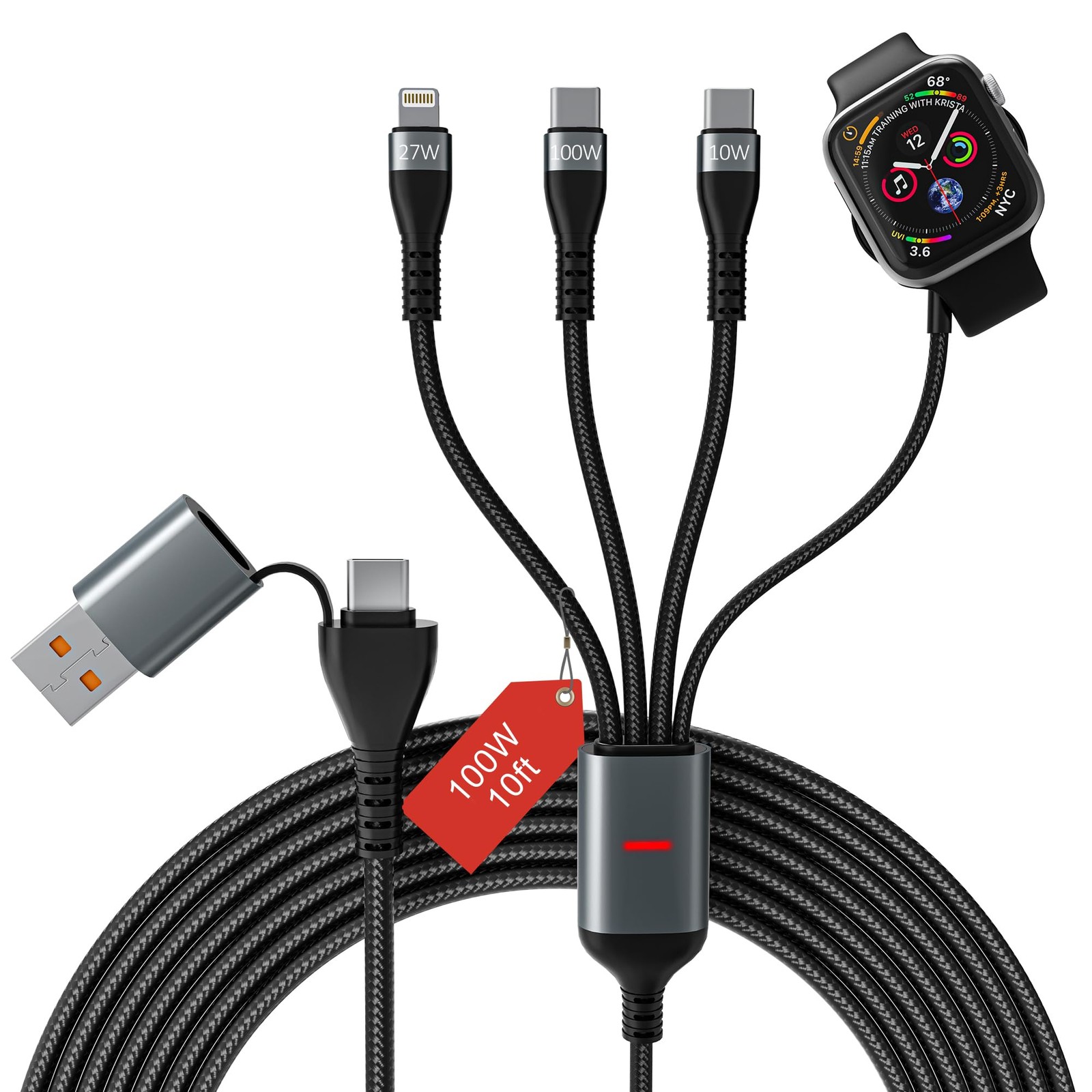 100W 2 USB C Multi Charging Cable for Apple Watch – 10ft USB C Fast Charging …