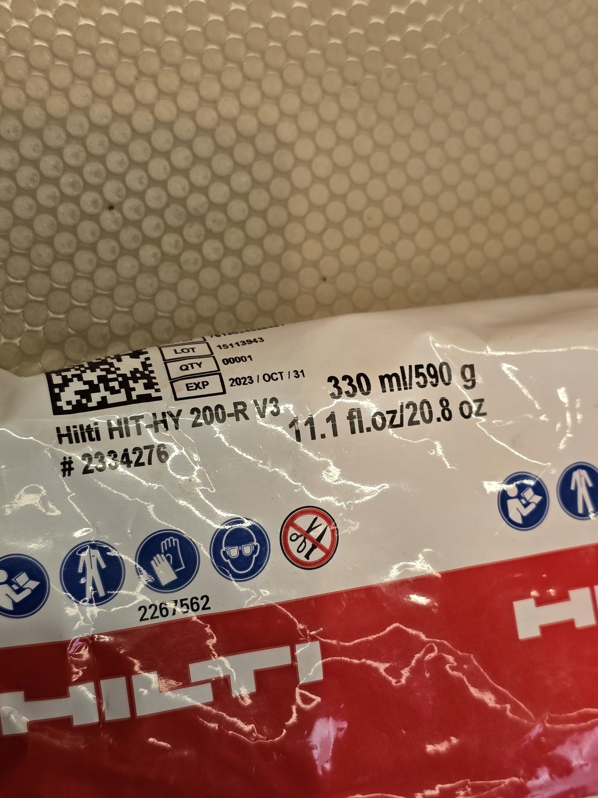 Hilti 2334276 HIT-HY 200-R V3 Injectable Mortar Adhesive Anchor 330ml Expired