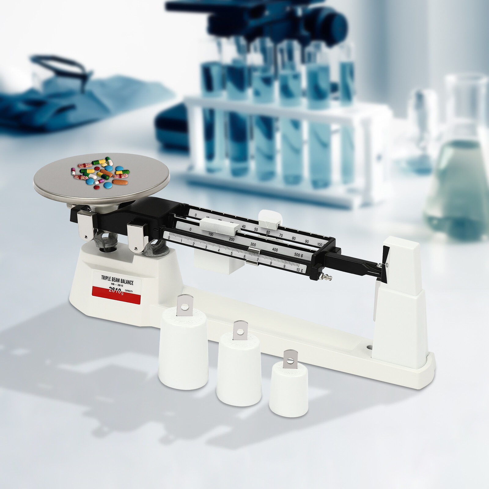Lab Triple Beam Balance Scale 2610G x 0.1g Stainless Steel Retro Lightweight