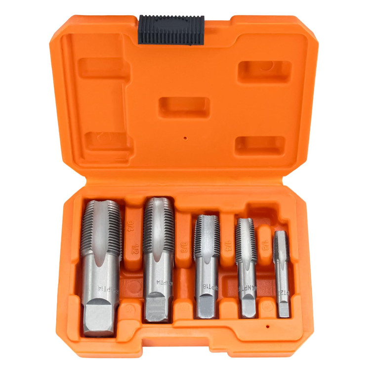 HFS(R) 5PCS NPT Pipe Tap Set ，1/8″, 1/4″, 3/8″, 1/2″ and 3/4″ Accurate Threads
