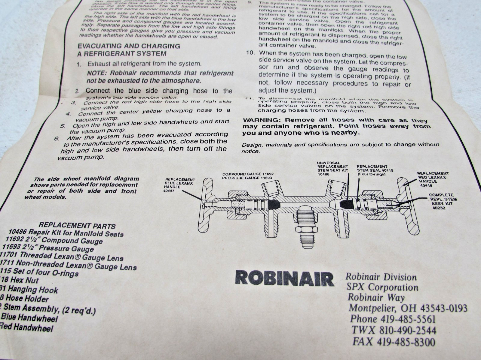Complete Robinair Sidewheel Manifold Gauge Set 40153 R22, R12, R502 In the Box