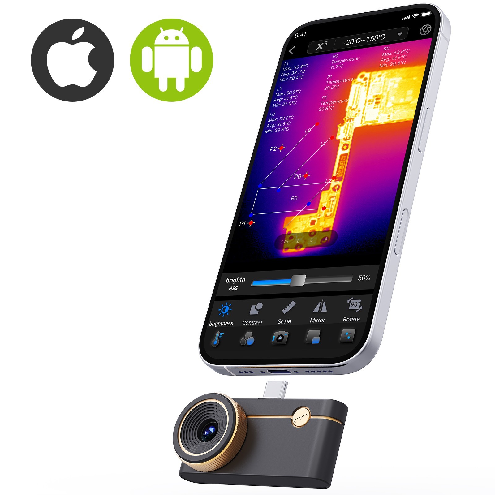 P3 Thermal Camera for iPhone&Android Phone 512*384 X³Resolution 600℃ Macro Lens