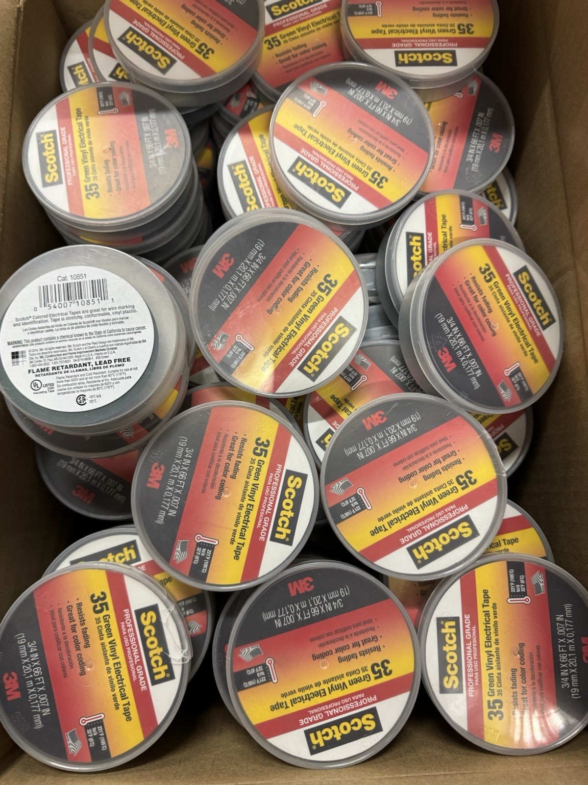 (50 Rolls) 3M 35 Pro Grade Scotch Vinyl Electrical Tape, 3/4 in x 66 ft, Green