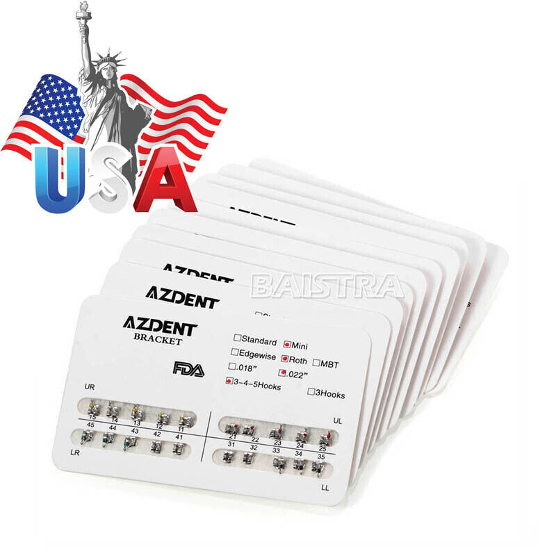 AZDENT Dental Orthodontic Brackets Braces Metal Mini Roth.022 Hooks 345