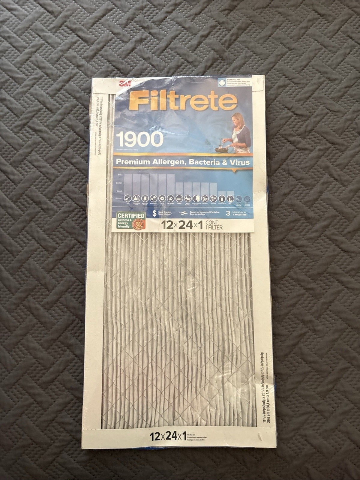Filtrete 12 x 24 x 1, 1900 MPR Premium Allergen, Bacteria and Virus Air Filter