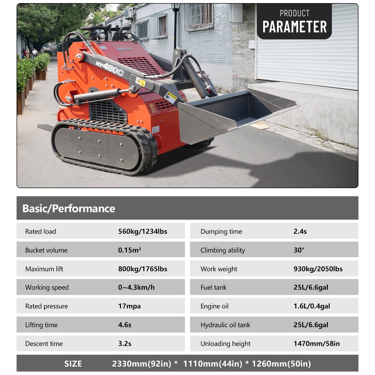 HUAYEE Free Shiping Crawler Mini Skid Steer Loader with EPA 23HP Engine in USA