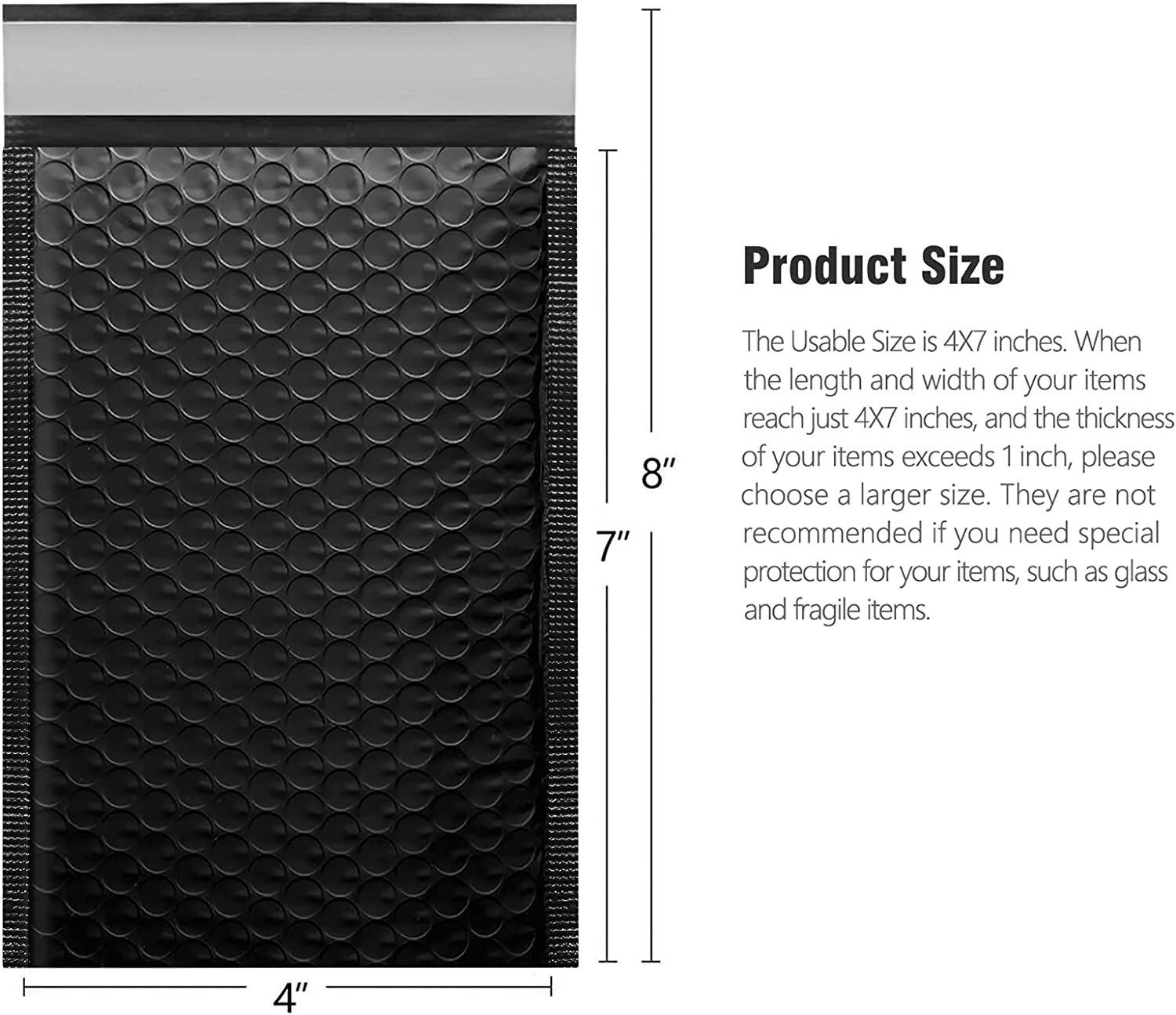 1000 #000 4×8 Black Poly Bubble Padded Envelopes Self-Sealing Mailers