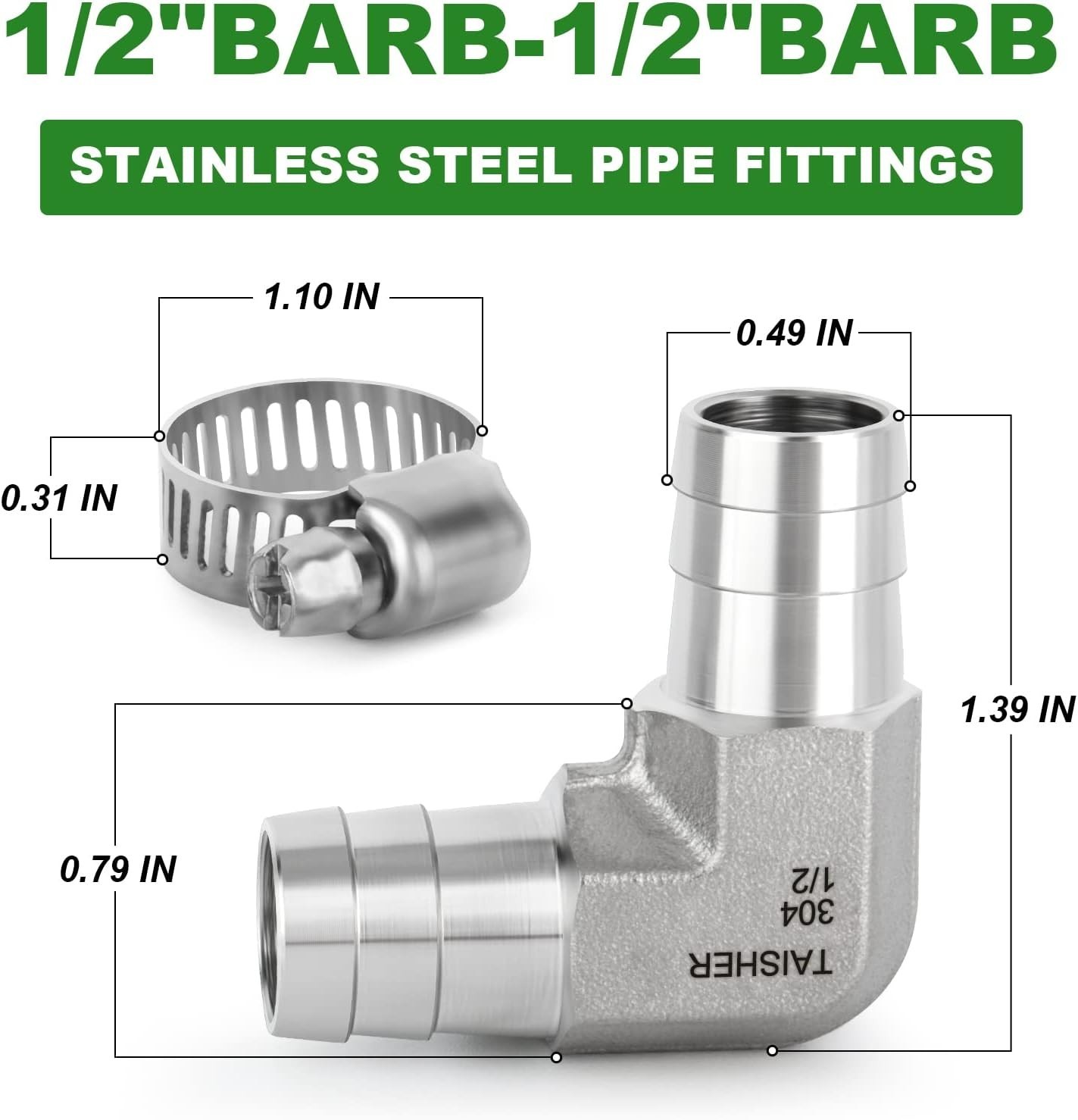 2PCS 304 Stainless Steel 90 Degree Elbow Hose Barb Fittings 1/2″ Barb x 1/2″ …