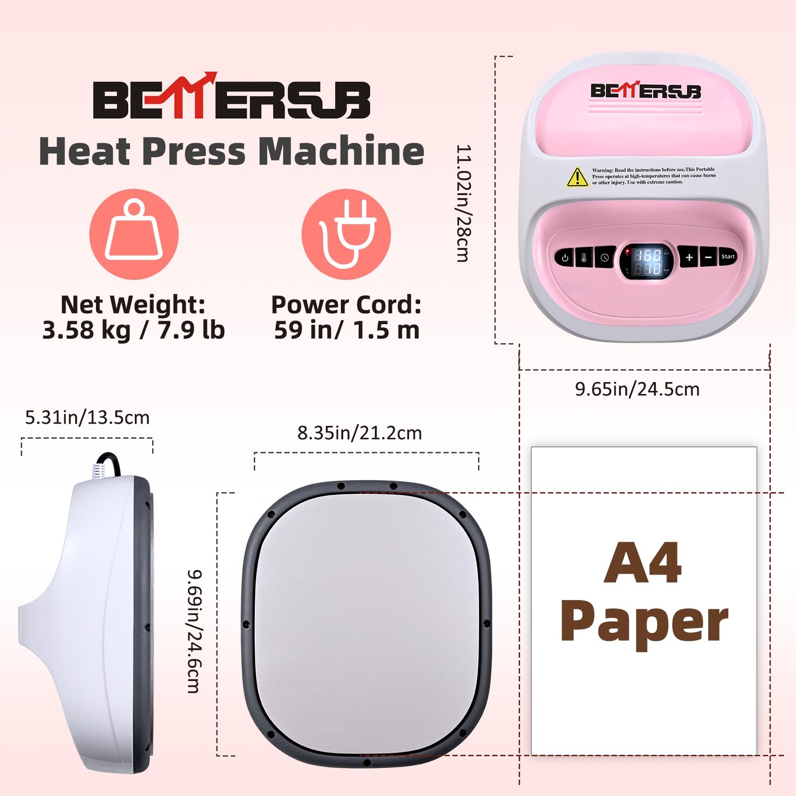 BetterSub 8.3″x9.7″ Pink Heat Press