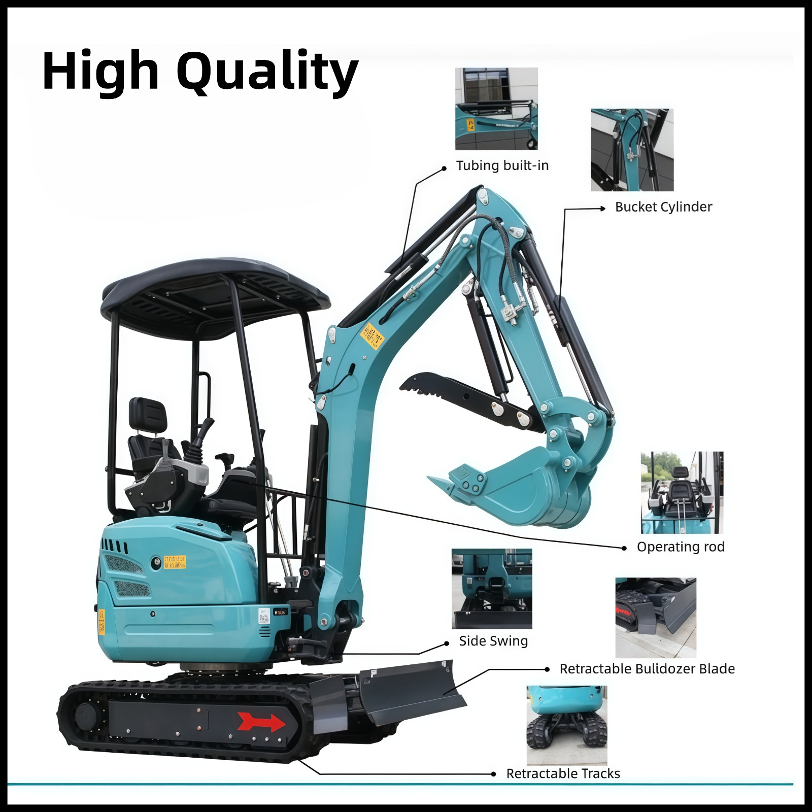 2.5 Ton Mini Excavator Kubota D902 Engine Extendable Track Side Swing Digger EPA