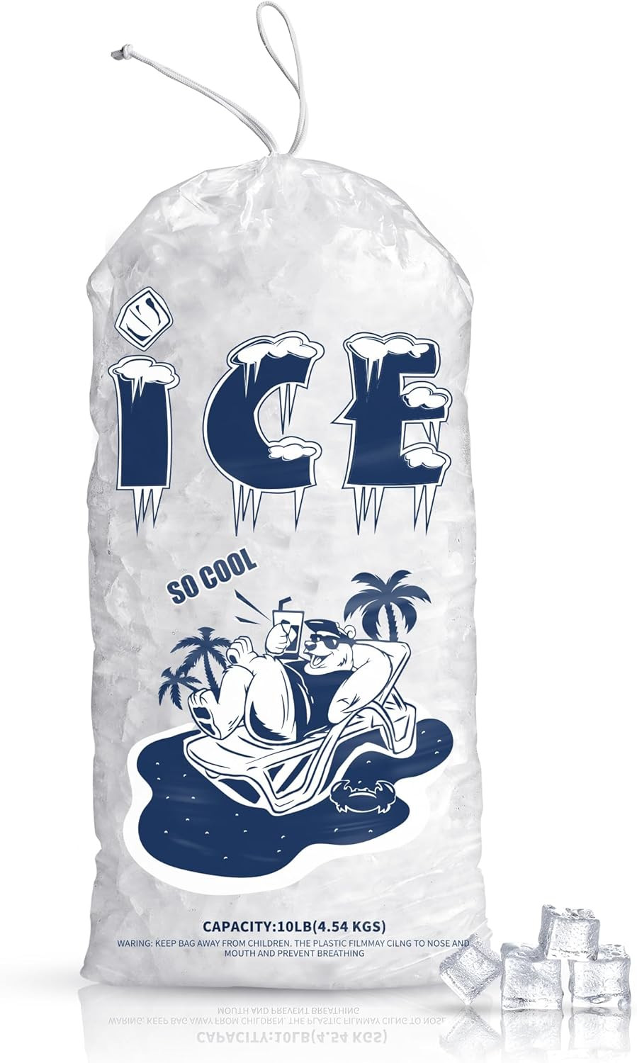 50 Pack Ice Bags 10 Lb, Heavy-Duty Ice Bags with Drawstring(2 Mils Thickness)