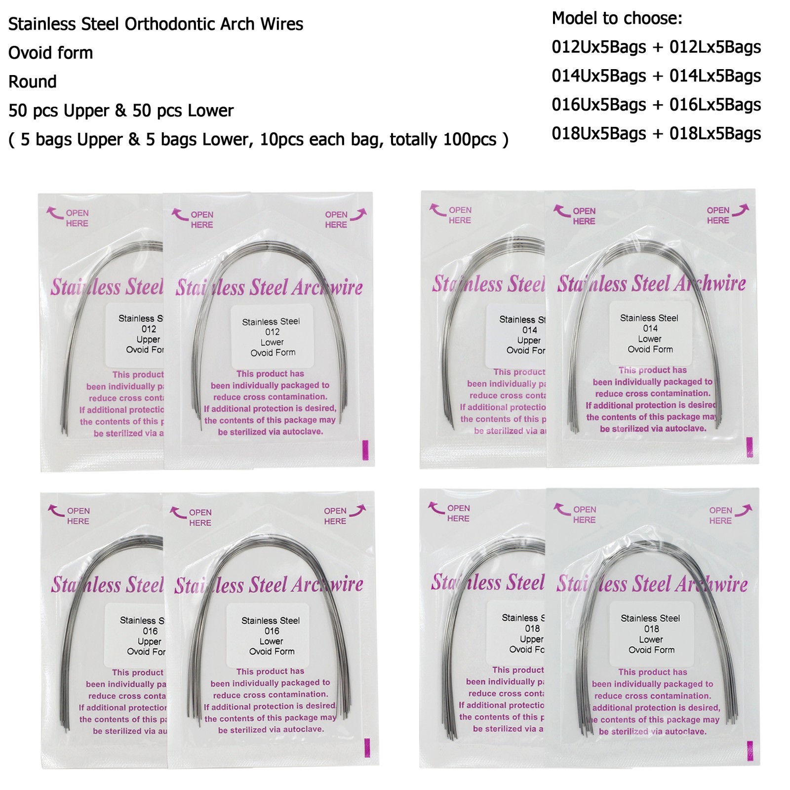 Orthodontic Arch Wire Niti Stainless Steel Round Rectangular Ovoid Natural Form
