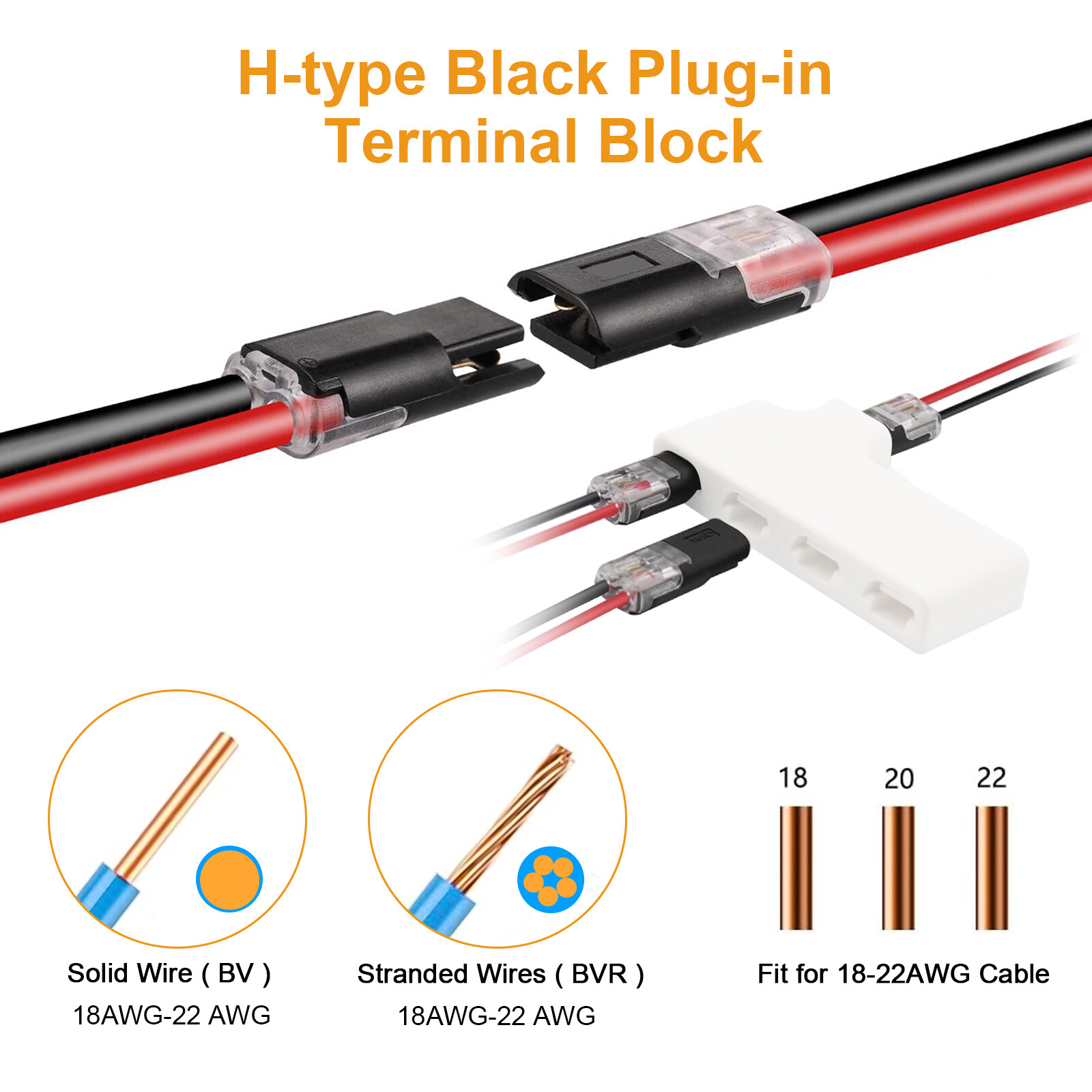 100PCS Double-Wire Plug-in Connector, Cable Clamp with Locking Buckle, AWG 18-22
