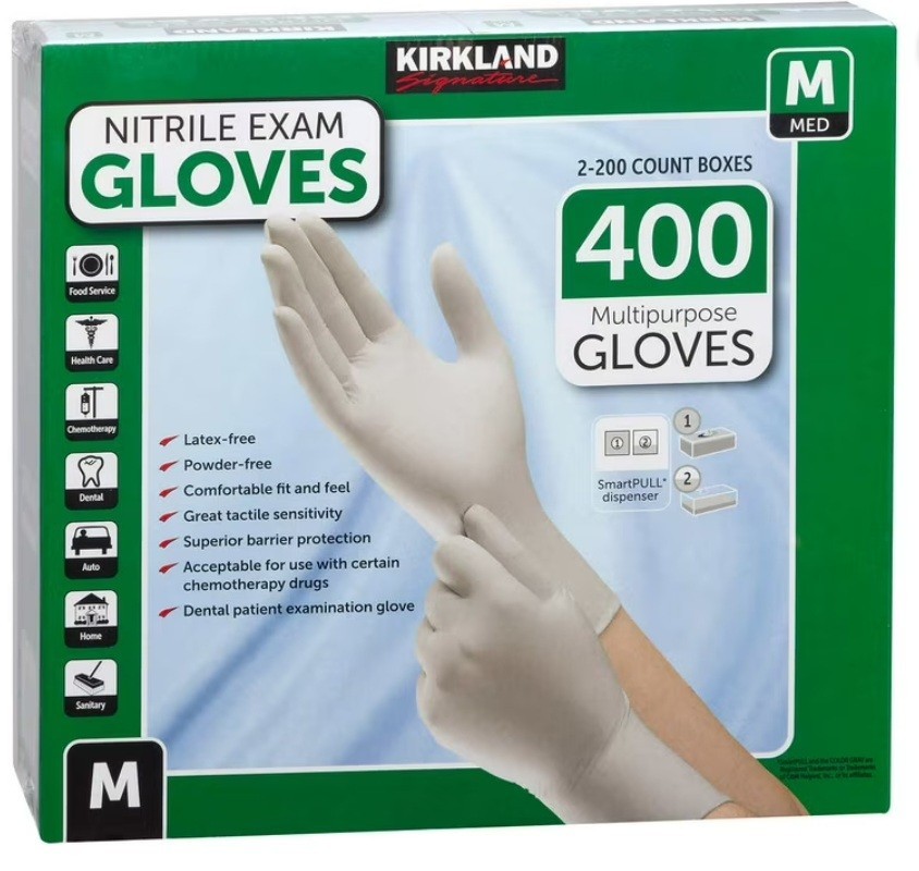 Kirkland Signature Nitrile Powder-Free Exam Gloves – MEDIUM- 400 Count