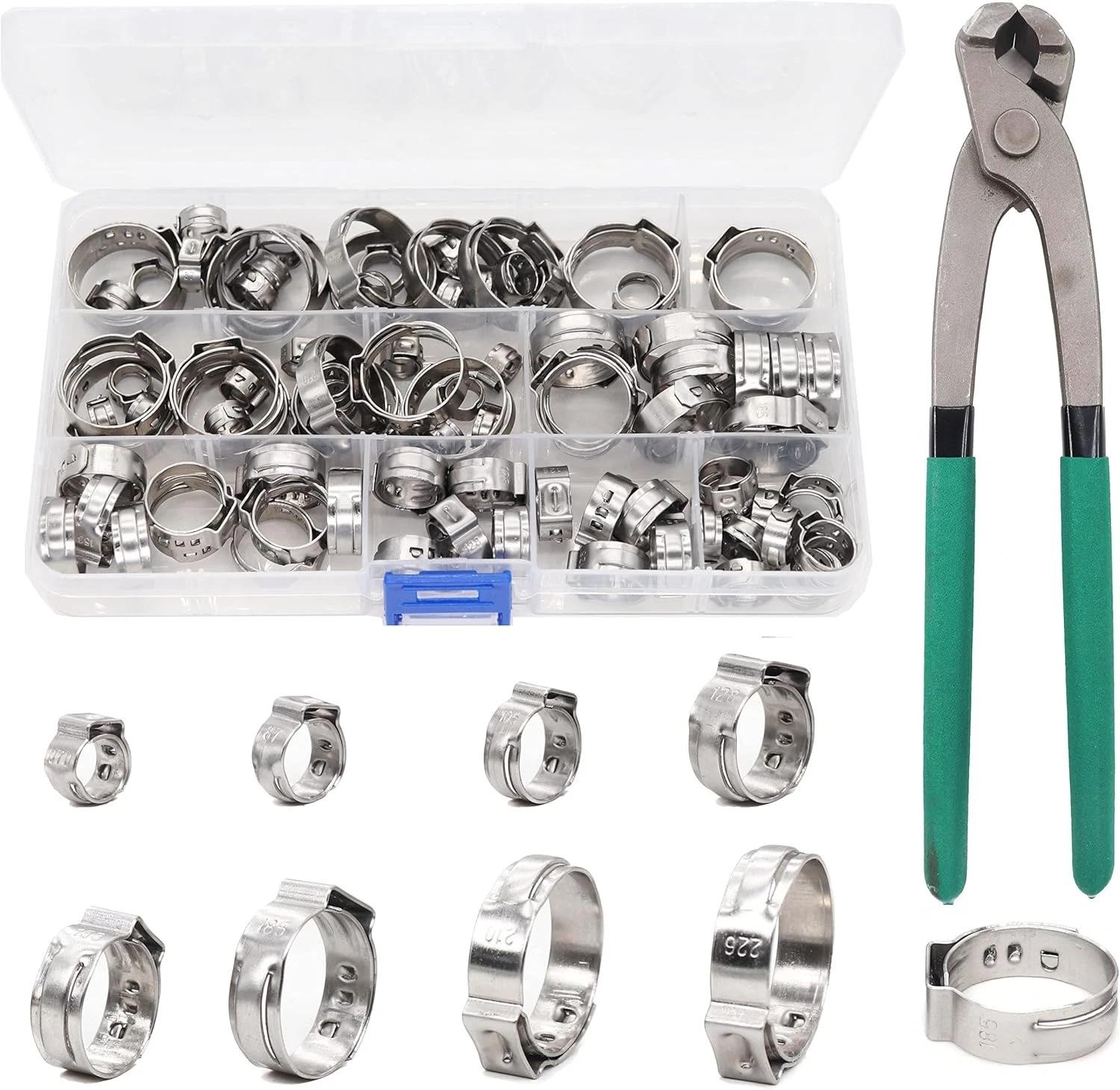 92pcs Single Ear Oetiker Hose Clamps 6-22.6mm W Plier Gloves Stainless Steel Kit