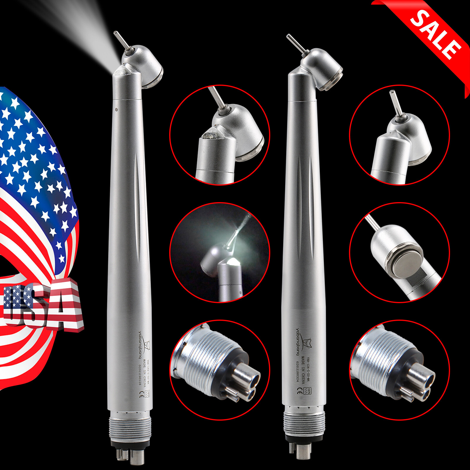 NSK Style Dental 45 Degree Surgical High Speed Handpiece Push Button (LED) 4Hole