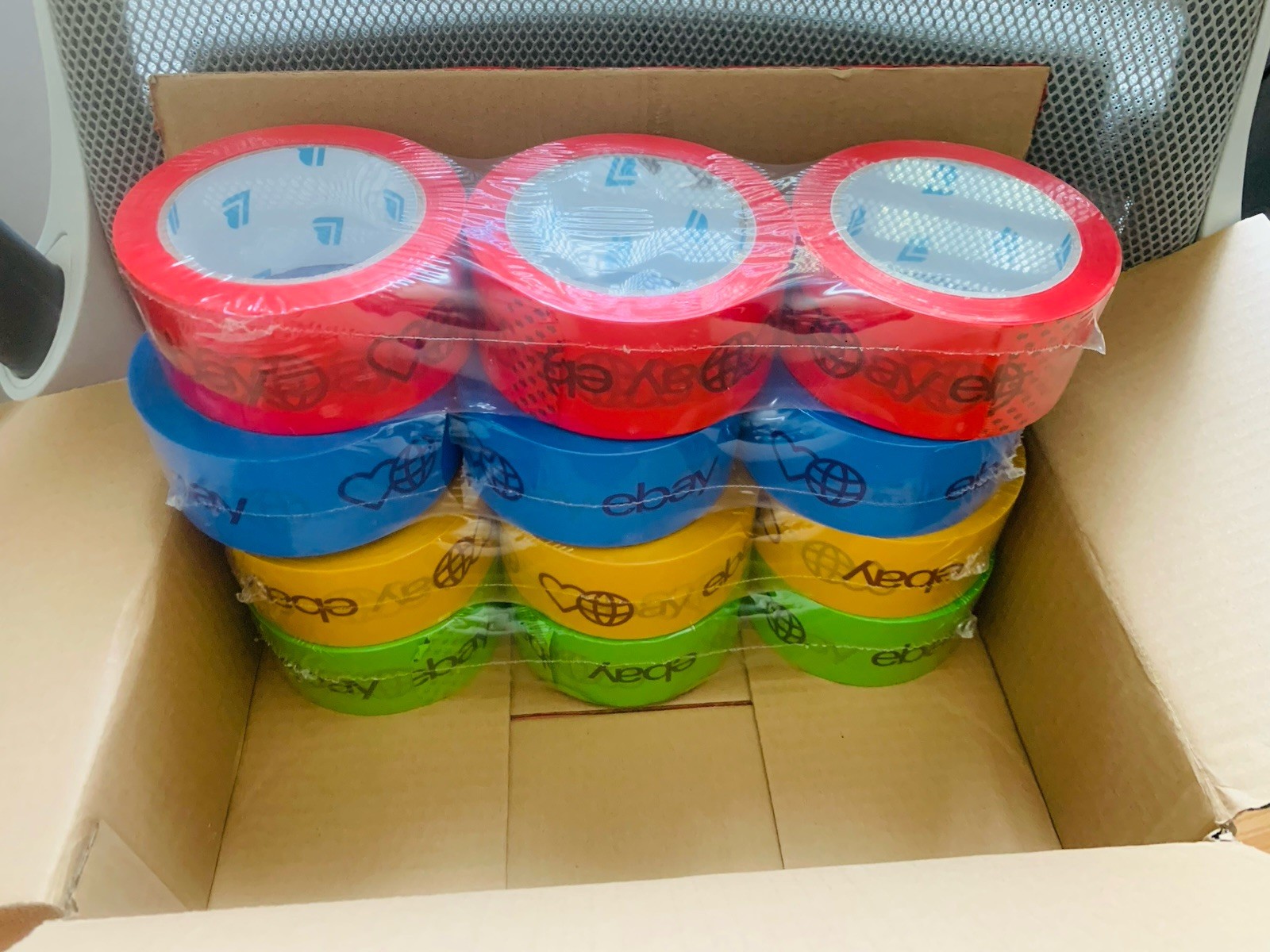 Bundle 12 eBay Packaging Shipping Tape Red Green Blue and Yellow 2”x75 Yards