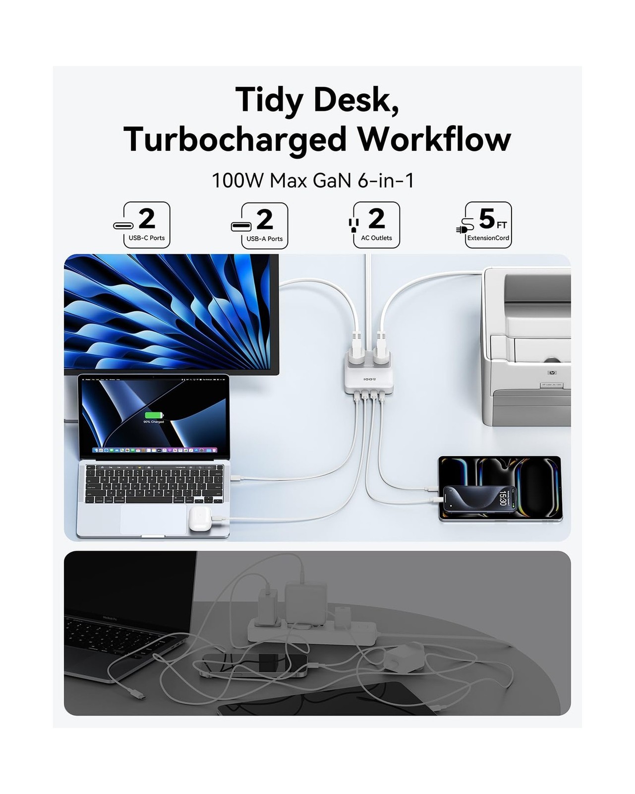 Charging Station,100W GaN USB-C Power Strip with Surge Protecto… FAST USA SHIP