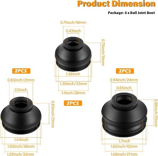 Universal Rubber Tie Rod Boot Set, 6PCS Replacement for Rack and P Color: 6PCS