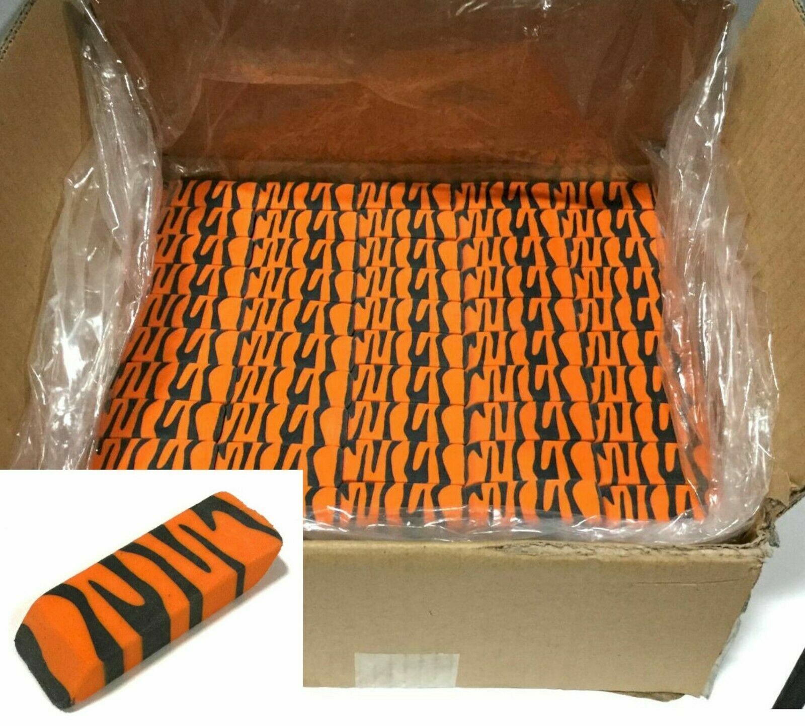 NEW Pentel Animal Print Beveled Eco-Eraser ORANGE/BLACK Tiger BULK 500-pcs