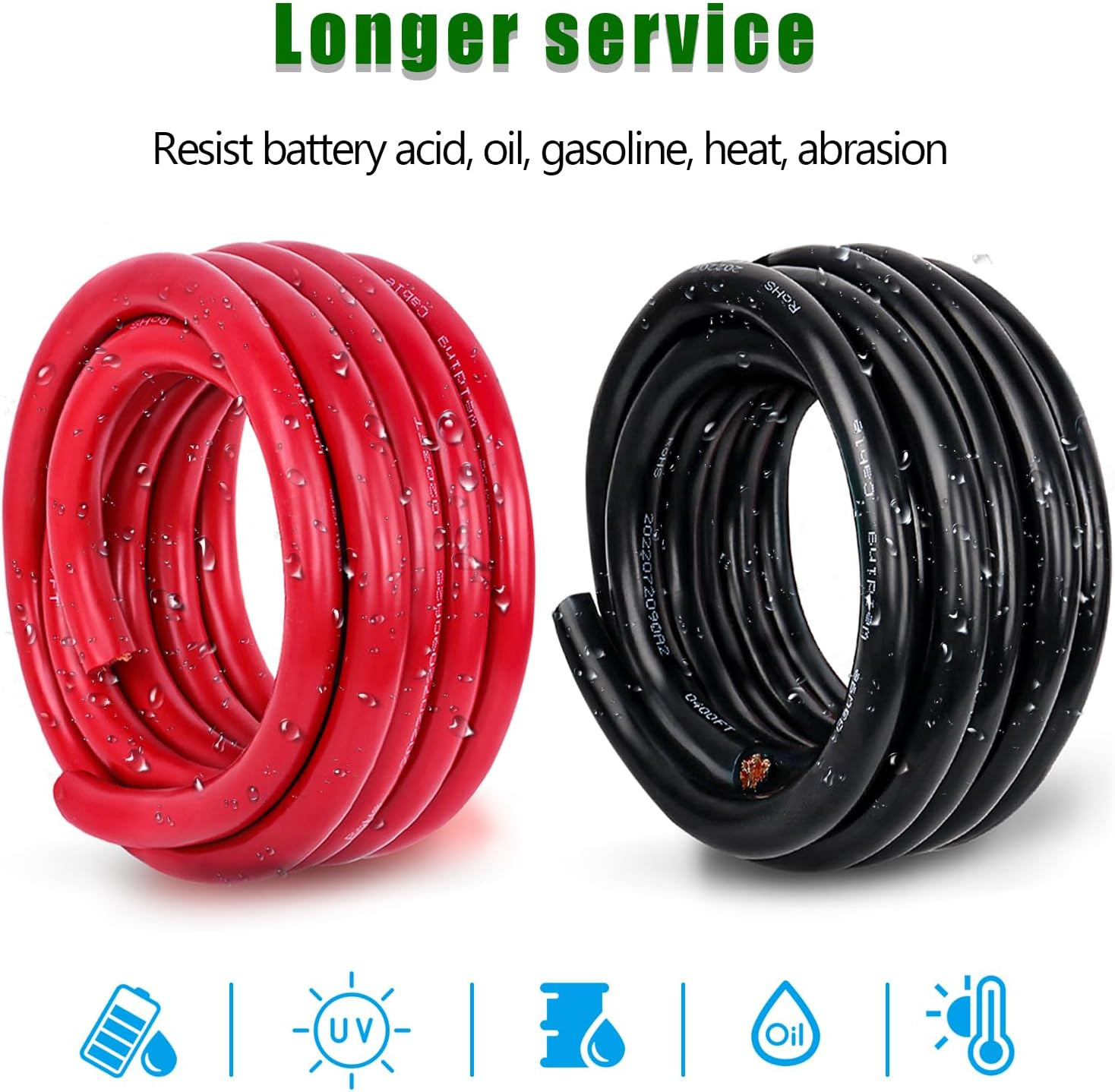 2 Gauge Battery Cable Copper Wire, 20FT Red+20Ft Black 2 AWG Welding Cable Stand